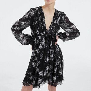 THE KOOPLES - SHORT BLACK FRILLY PRINTED DRESS - EU SIZE 2